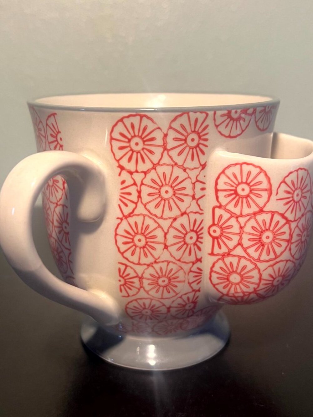 Creative Co-Op Red Starburst Floral Tea Bag Pocket Holder Mug 15oz Boho Ceramic